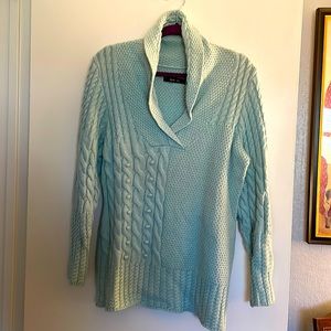 Style & Co light powder blue knit sweater with shawl collar